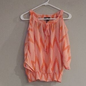 Iz Byer Women's‎ Medium Vibrant Orange Chevron Cold Shoulder Blouse